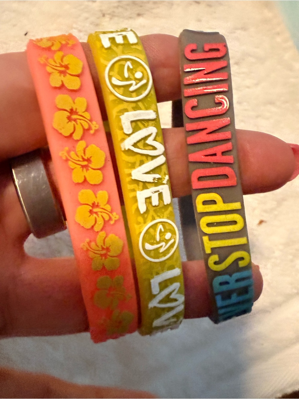 Zumba Fitness Multicolor Silicone Wristband Set - Pink, Yellow, Gray, Coral